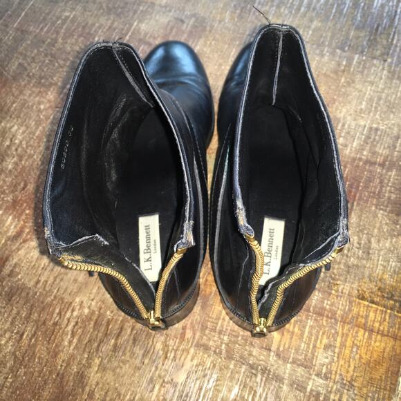 LK Bennett Kaitlyn Black Leather Ankle Boot Womens 38 (7.5-8) Zip Up Low Heel - Picture 10 of 11